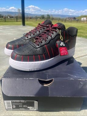 Women’s Nike Air Force 1 Jewel QS Low Black with Red Pinstripe